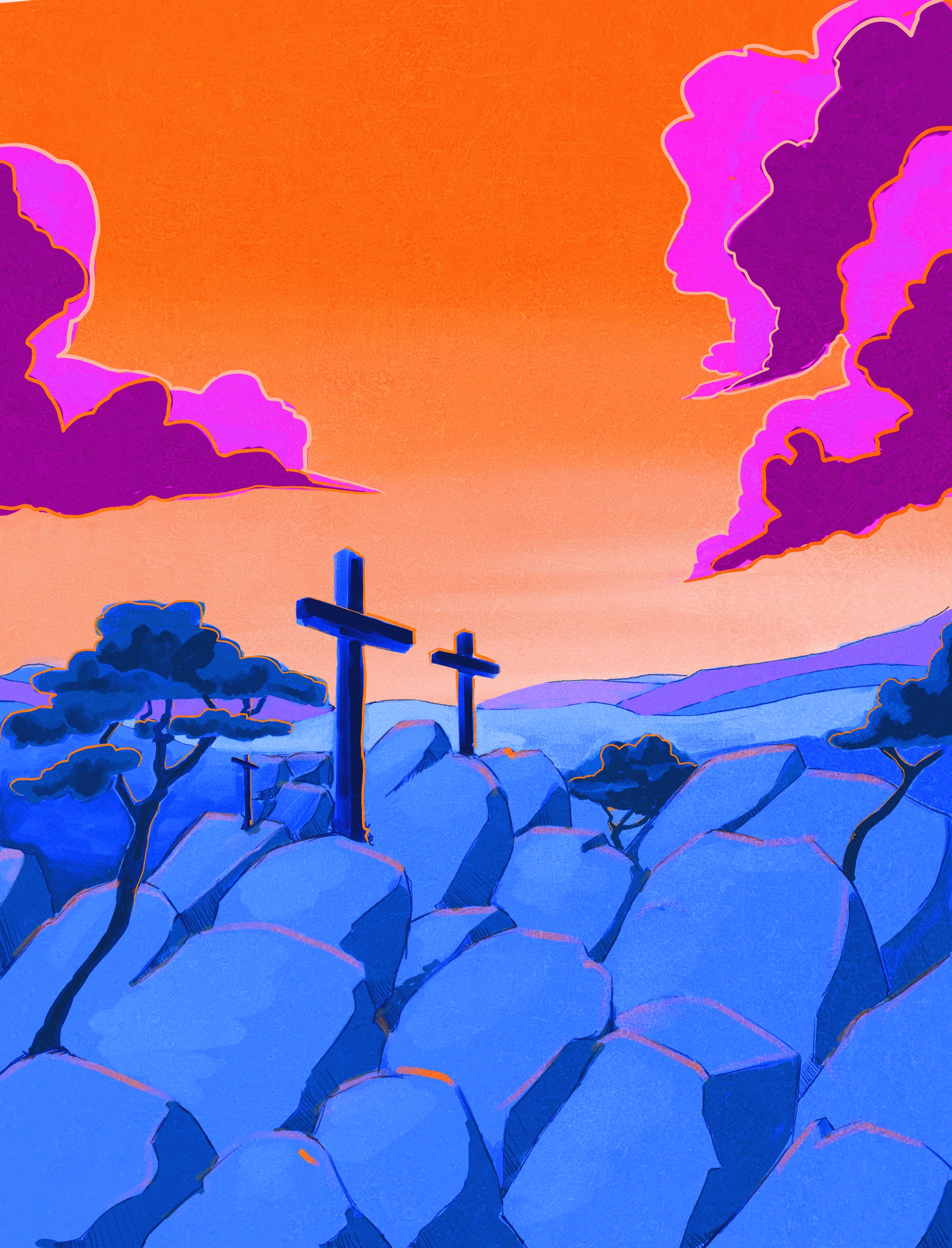 Crosses in Orange — Digital Painting by Gary Keeler